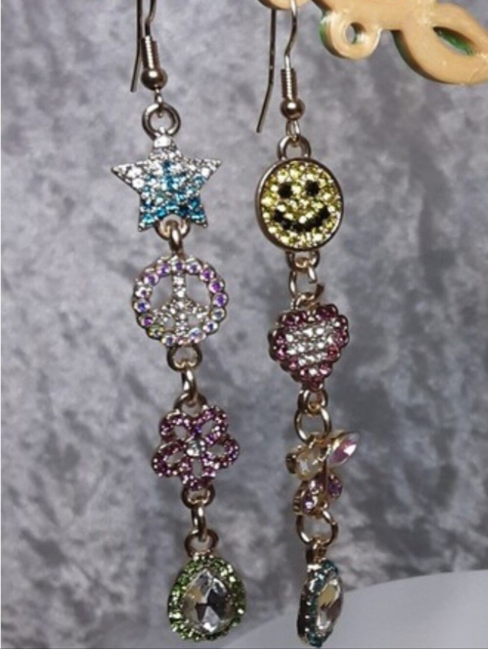 Handmade Multicolor Crystal Dangle Earrings - Sparkling Flower & Teardrop Design